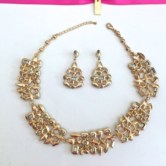 Rhinestone Necklace Pierced Dangle Earrings NEW from Greece - Picture 13 of 14